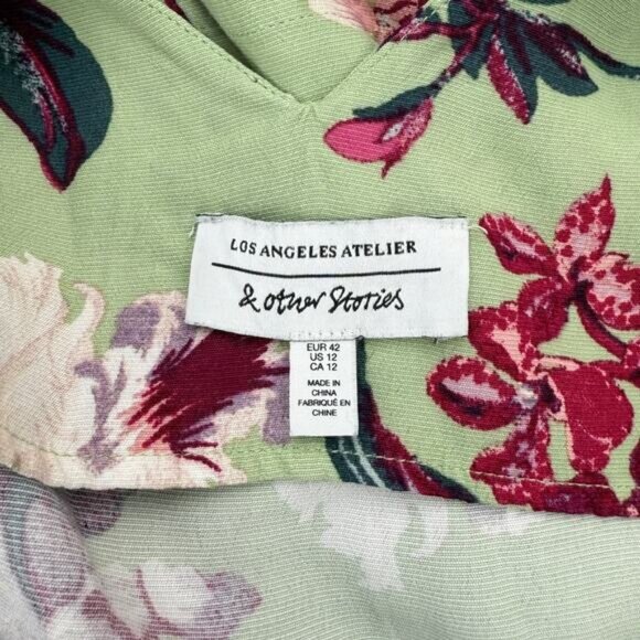 & OTHER STORIES Shoulder Tie Floral Lightweight V Neck Mini Dress Sz 12 - Picture 5 of 7